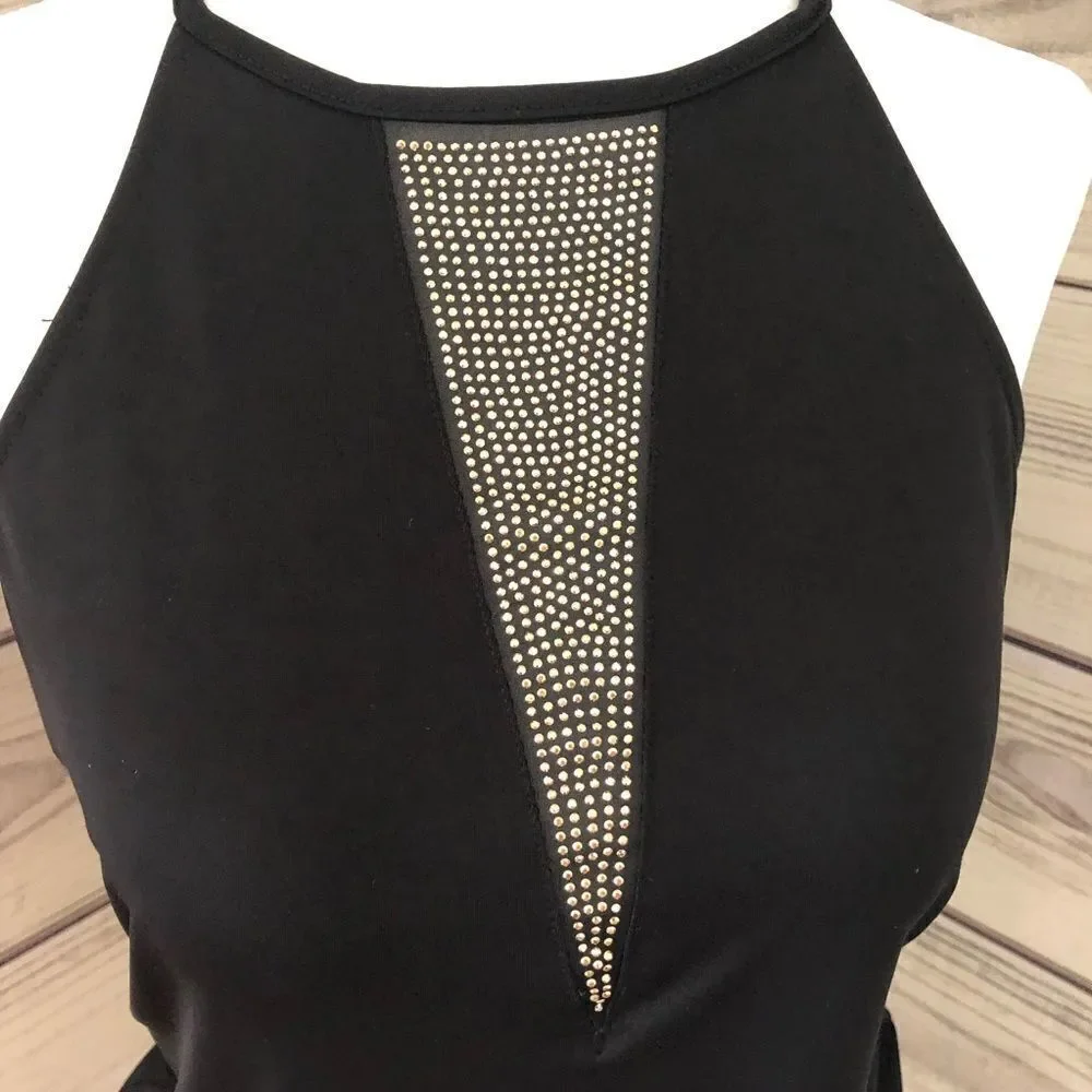 Express Black Rhinestone Sheer Panel Tank - Picture 2 of 5